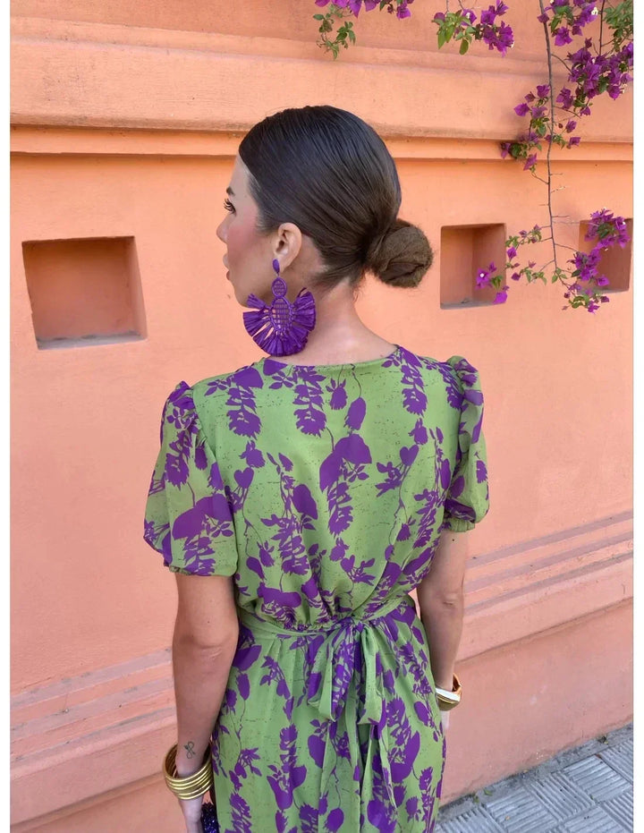 Lucinda - Boho V-hals bloemen geplooide jurk