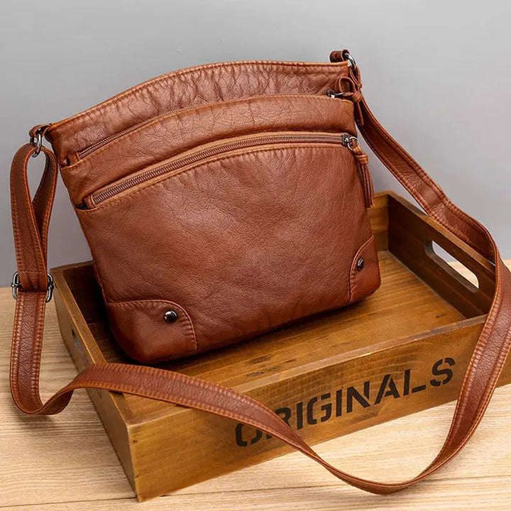 Mabel's Retro Charm | Zachte leren anti-diefstal messenger bag