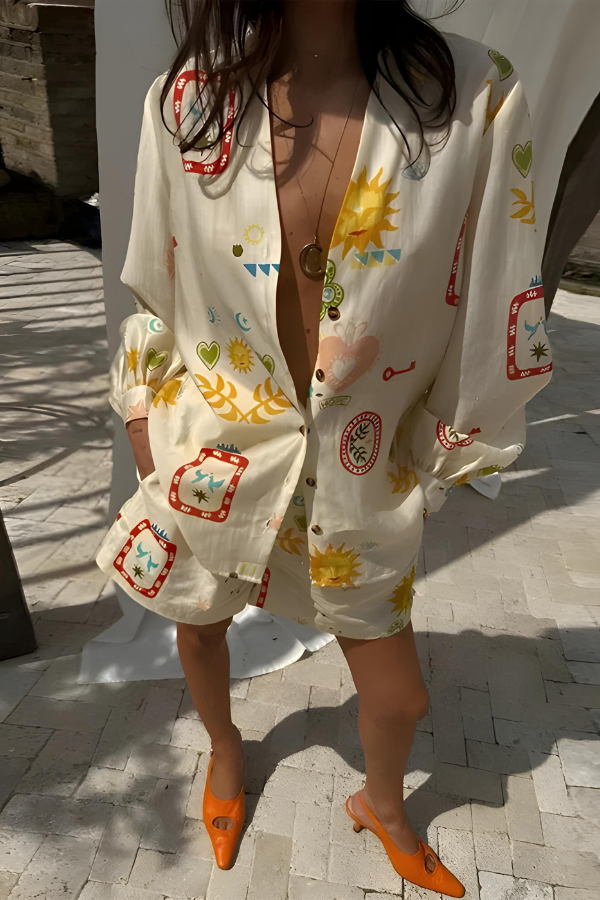 Alexa - Bedrukt shirt met lange mouwen en korte broek 