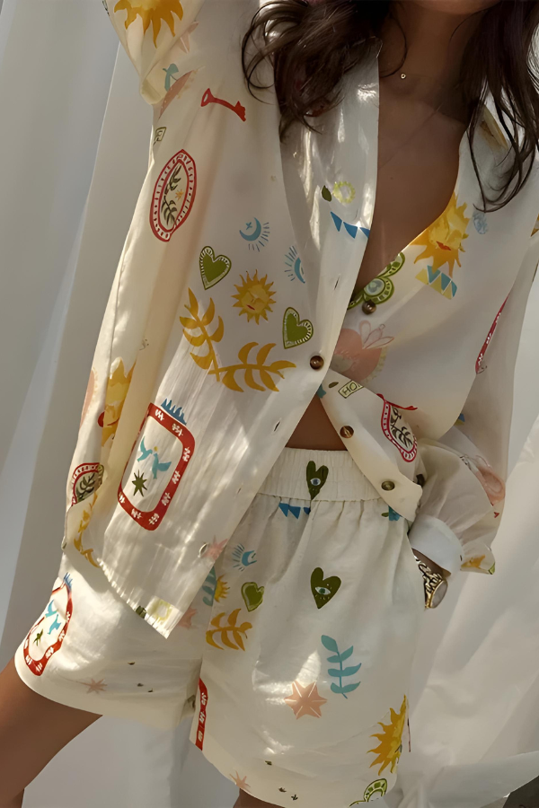 Alexa - Bedrukt shirt met lange mouwen en korte broek 