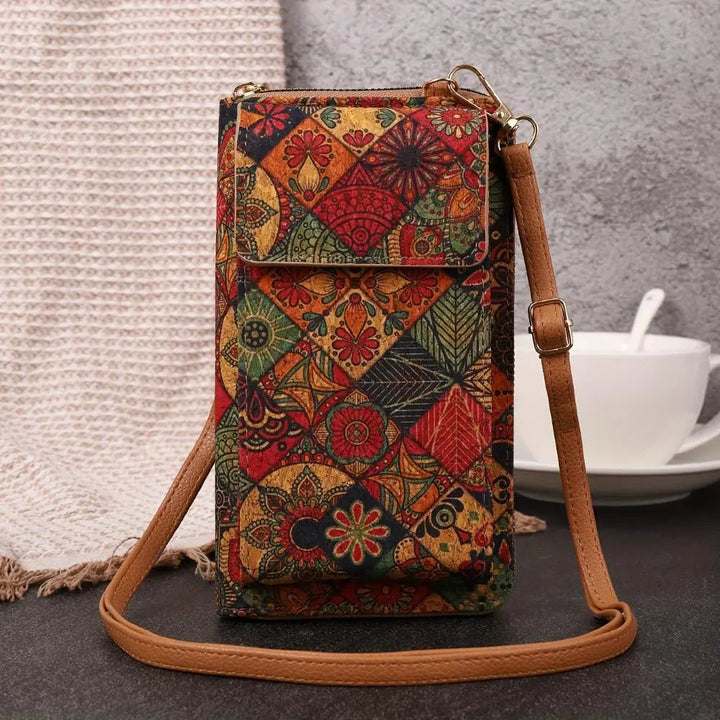Lila Boho bloemen Crossbody portemonnee