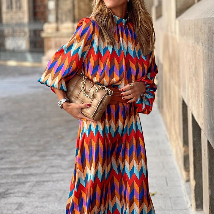 Kaia - Lange feestjurk met geometrische prints