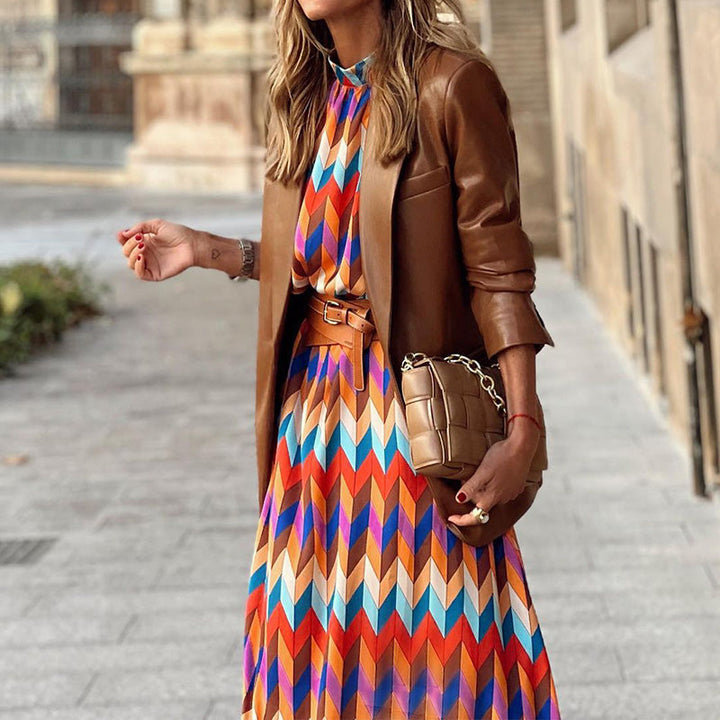 Kaia - Lange feestjurk met geometrische prints