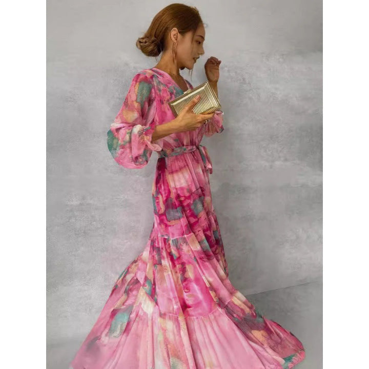 Trinity - Geplooide V-hals Boho Maxi-jurk 