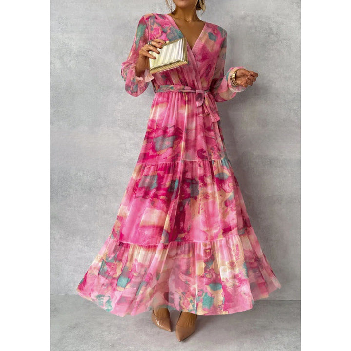 Trinity - Geplooide V-hals Boho Maxi-jurk 