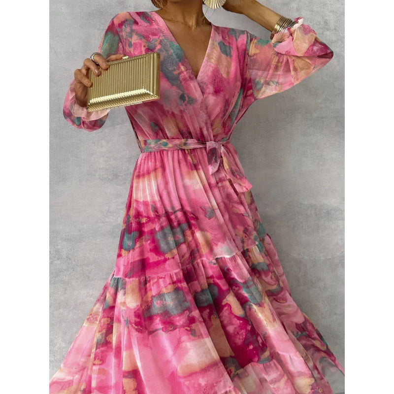 Trinity - Geplooide V-hals Boho Maxi-jurk 