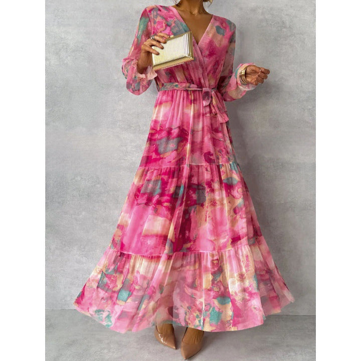 Trinity - Geplooide V-hals Boho Maxi-jurk 