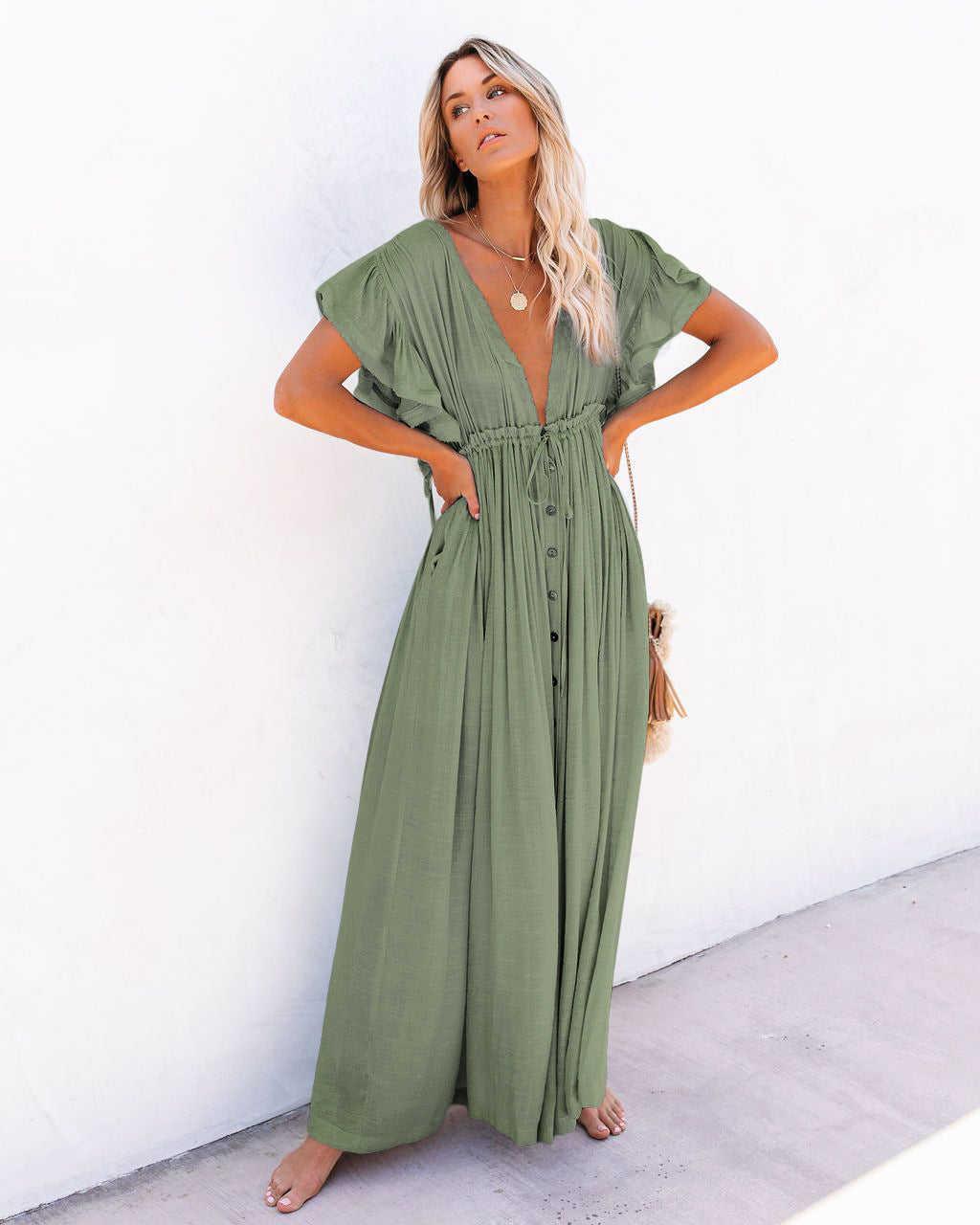Audra - Boho V-hals kimono strandjurk