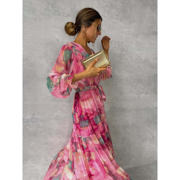 Trinity - Geplooide V-hals Boho Maxi-jurk 