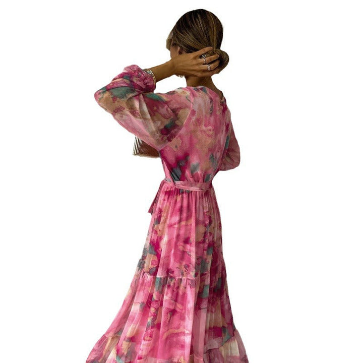 Trinity - Geplooide V-hals Boho Maxi-jurk 