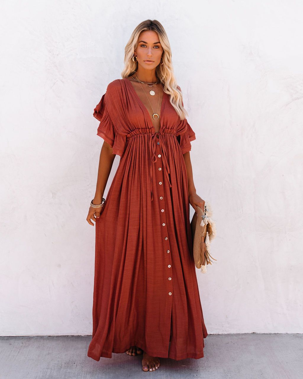 Audra - Boho V-hals kimono strandjurk