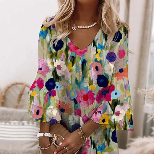Tabitha - Romantische mini-jurk met bloemenprint en V-hals