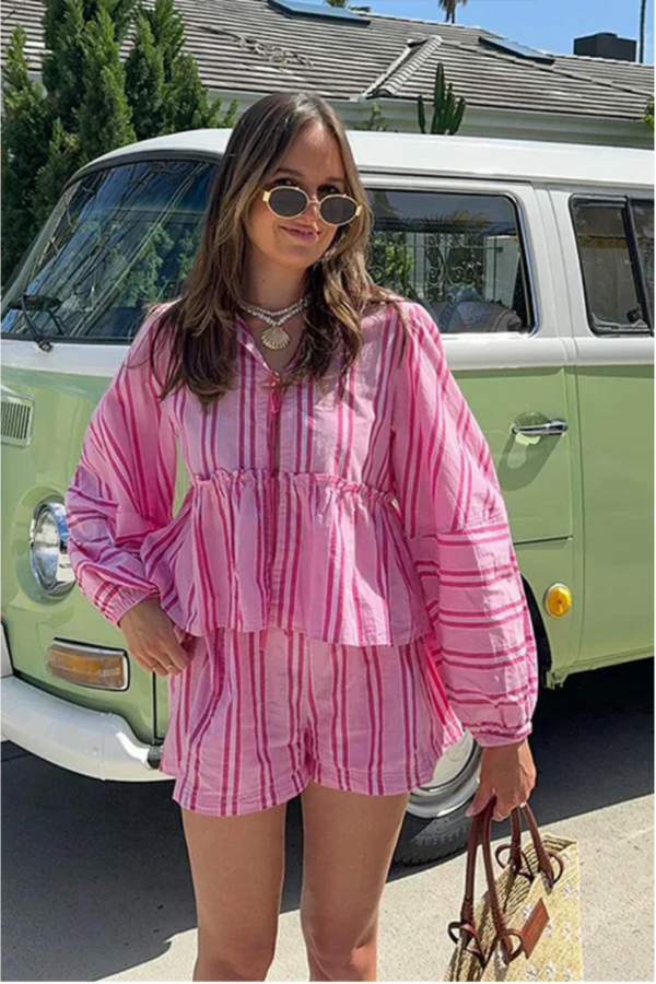 Inna - Set van gestreept shirt en short