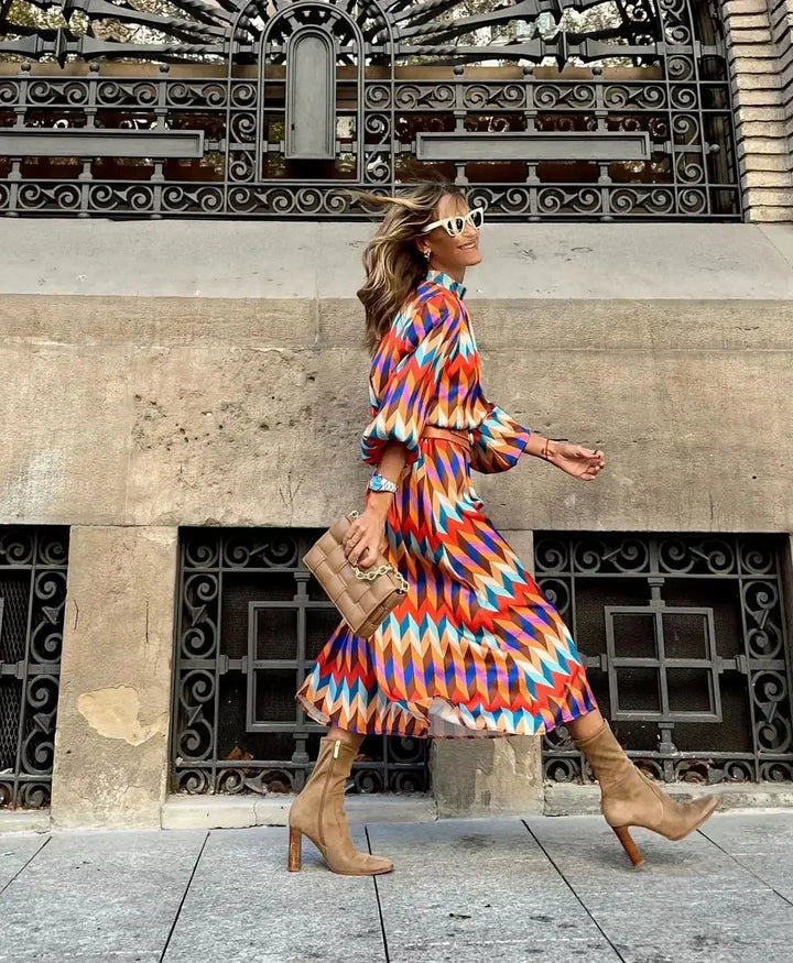 Kaia - Lange feestjurk met geometrische prints