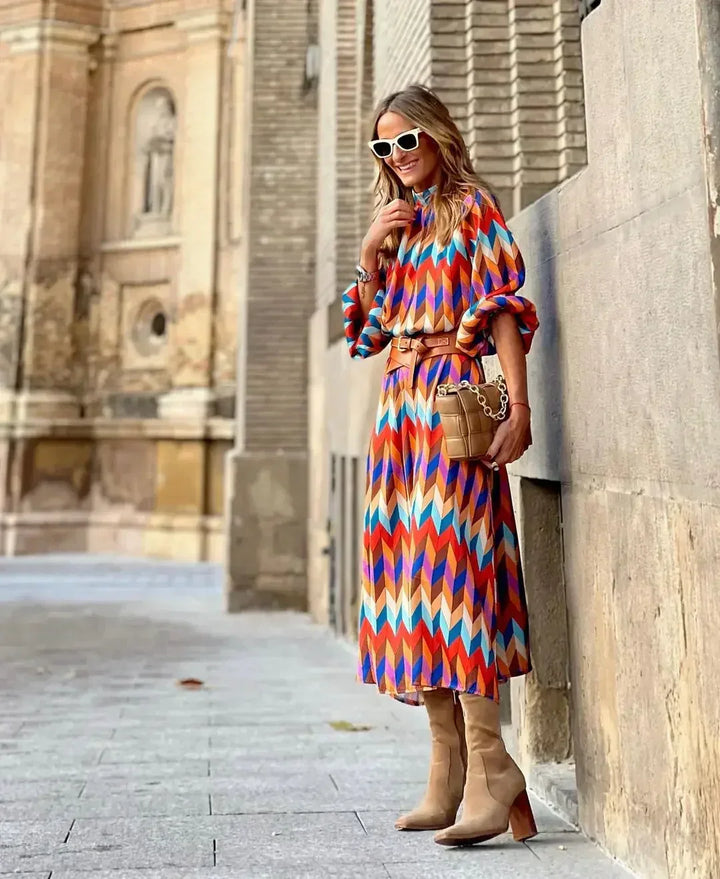 Kaia - Lange feestjurk met geometrische prints