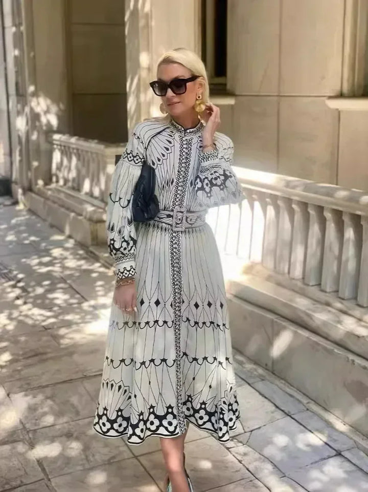 Eulalia - Boho-jurk met retro opstaande kraag