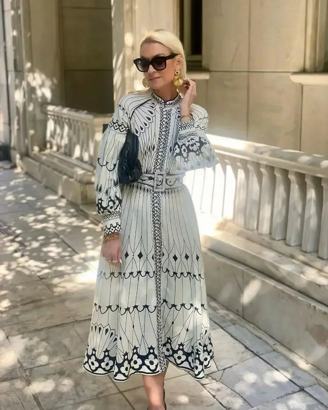 Eulalia - Boho-jurk met retro opstaande kraag