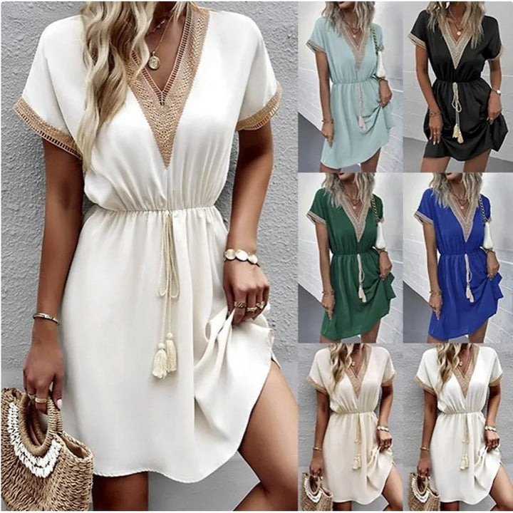 Josephine - Chique V-hals Boho-jurk met flatterende tailleband