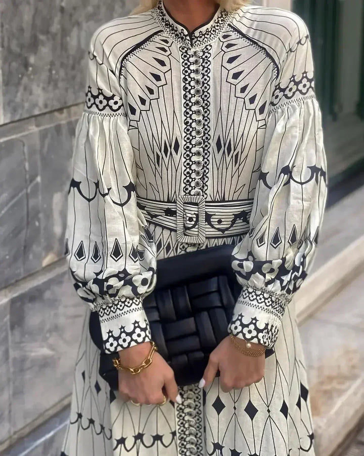 Eulalia - Boho-jurk met retro opstaande kraag
