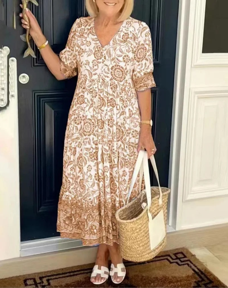 Luna - Elegante bloemenjurk met V-hals