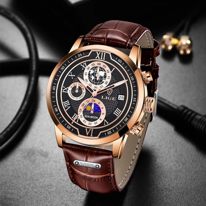 Premium chronograafhorloge met leren band