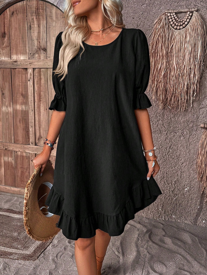 Isolde - Retro Charm Midi-jurk met halve mouwen 