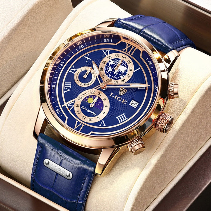 Premium chronograafhorloge met leren band