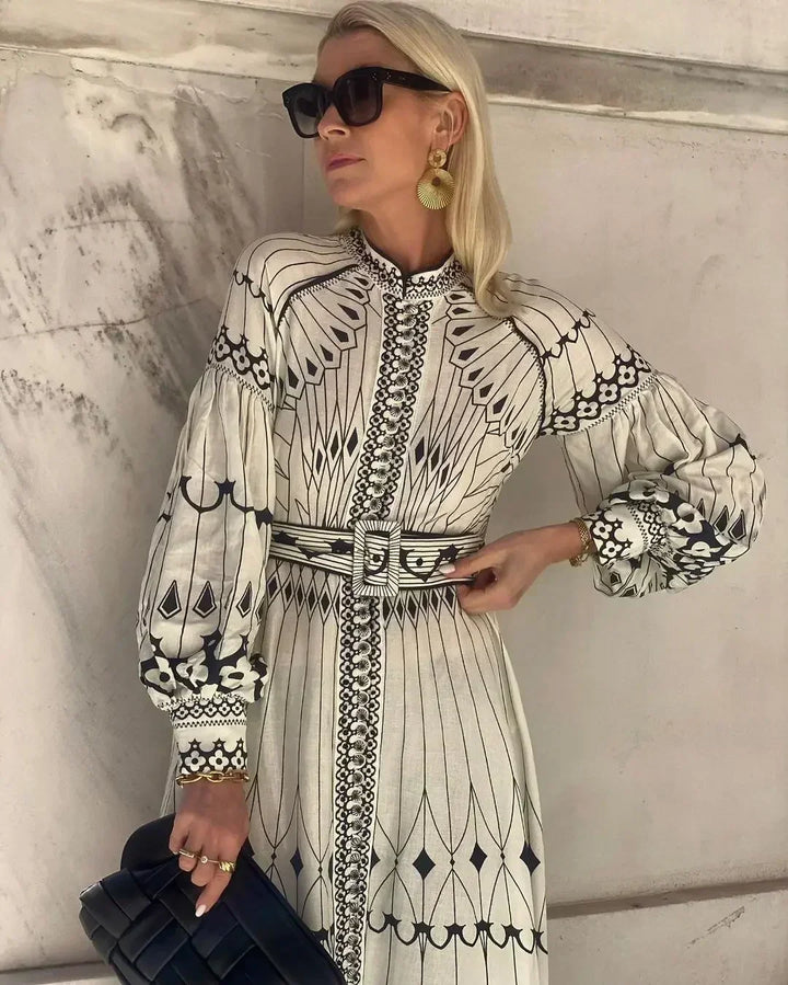 Eulalia - Boho-jurk met retro opstaande kraag