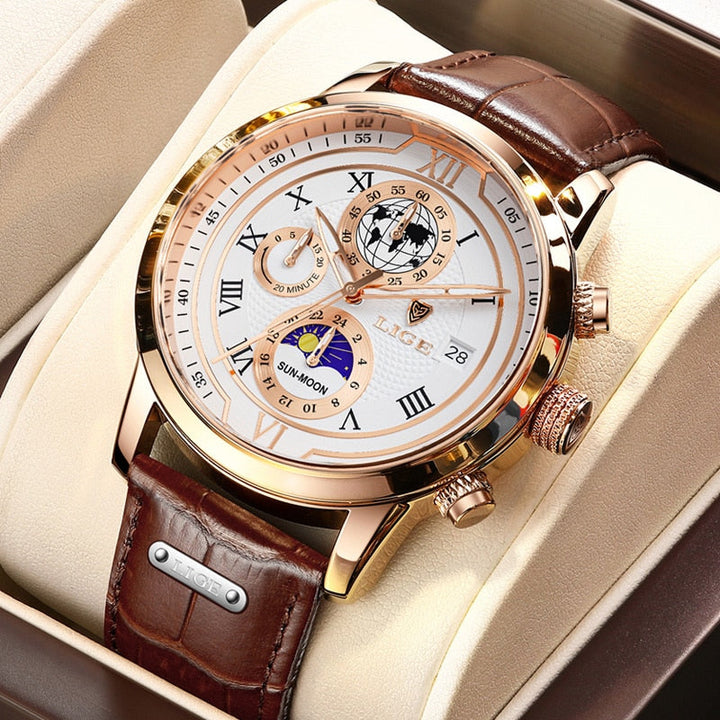 Premium chronograafhorloge met leren band