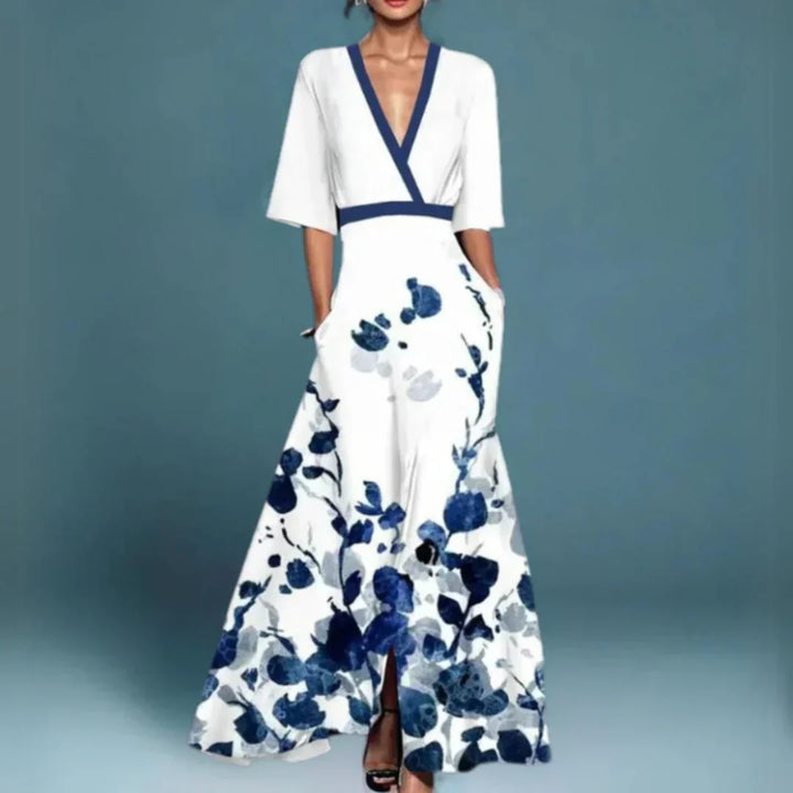 Ruby | Maxi-jurk met V-hals en bloemenprint en riem