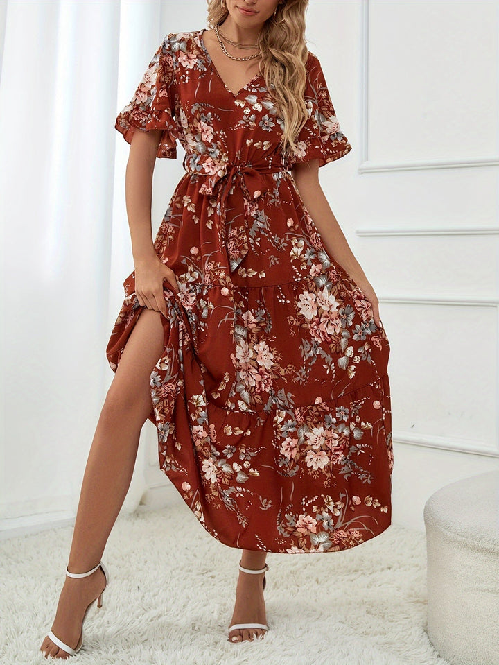 Rainn - Jurk met bloemenprint en volantmouwen