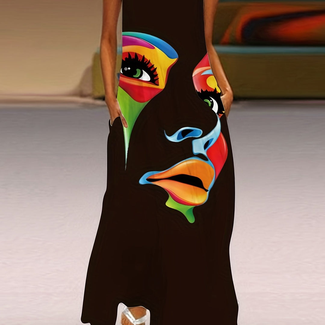 Honor - Chic Mask Print Maxi-jurk 
