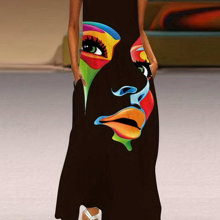 Honor - Chic Mask Print Maxi-jurk 