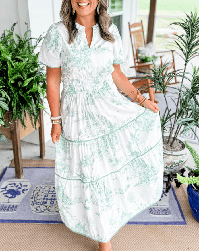 Solene - Boho chique bloemen maxi-jurk met V-hals