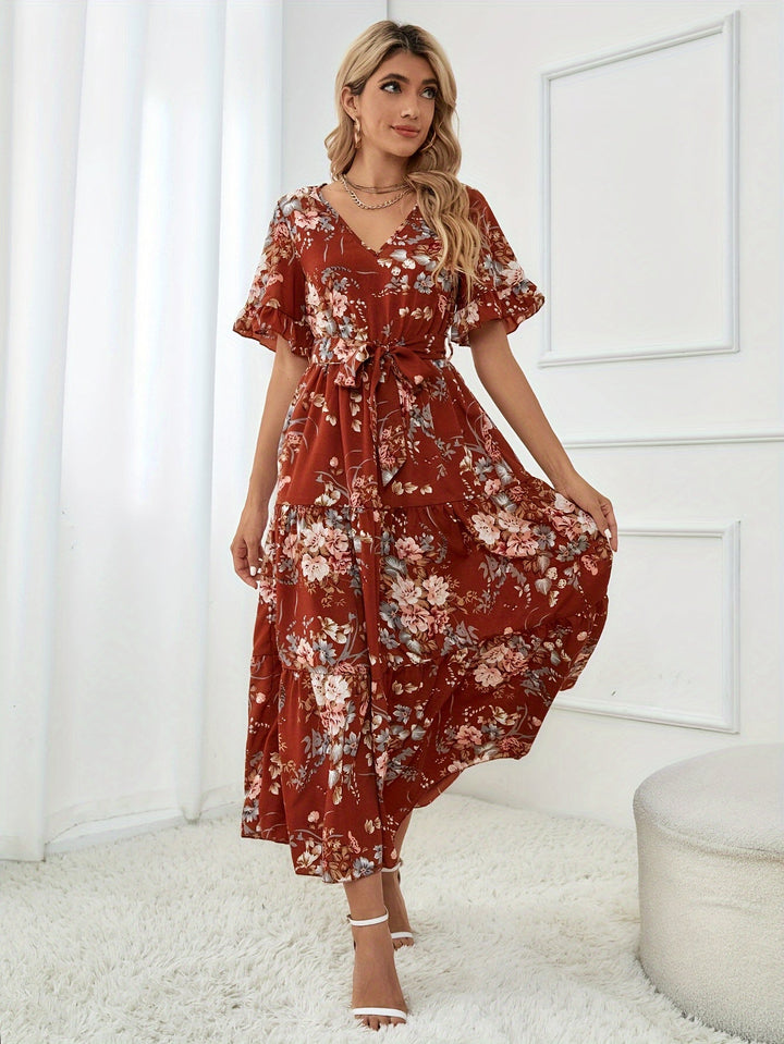 Rainn - Jurk met bloemenprint en volantmouwen