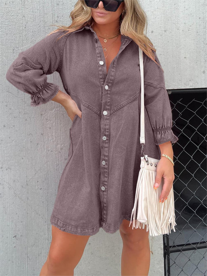 Galilea - Chique denim midi-jurk met omslagkraag