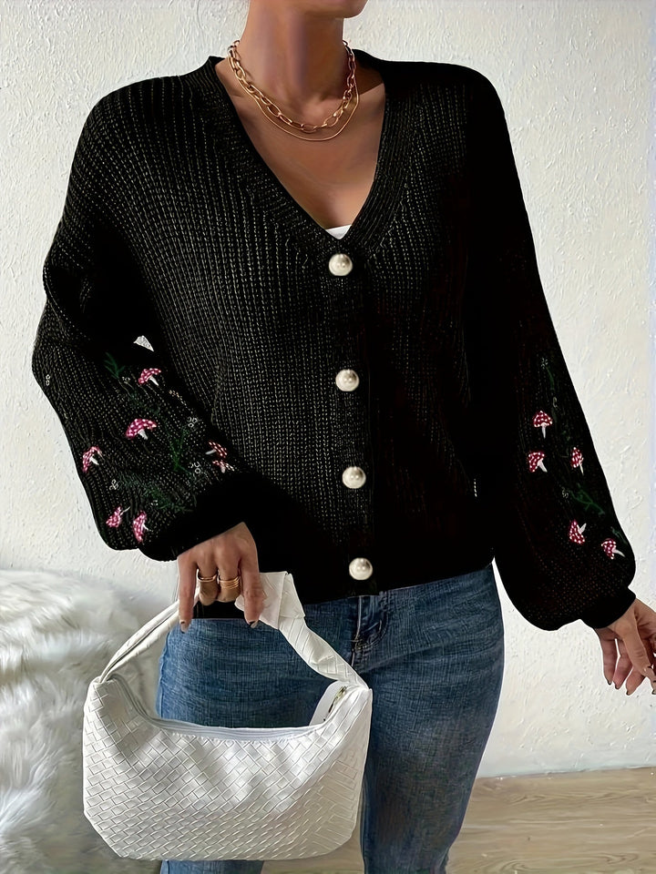 Romilly™ - Embroidered Mushroom Cardigan
