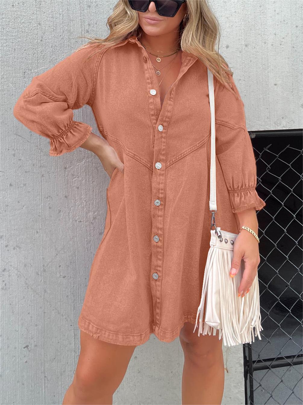 Galilea - Chique denim midi-jurk met omslagkraag