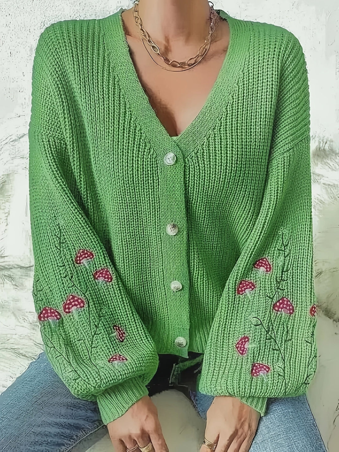 Romilly™ - Embroidered Mushroom Cardigan