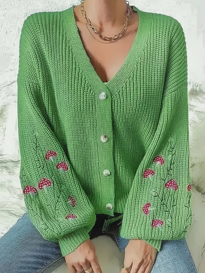 Romilly™ - Embroidered Mushroom Cardigan