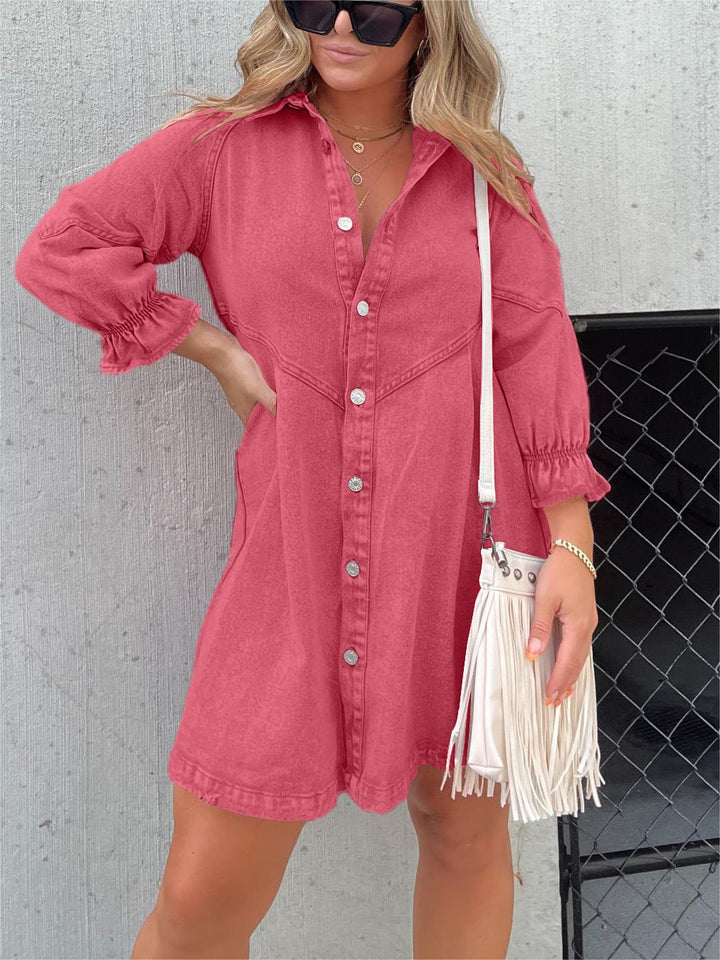 Galilea - Chique denim midi-jurk met omslagkraag