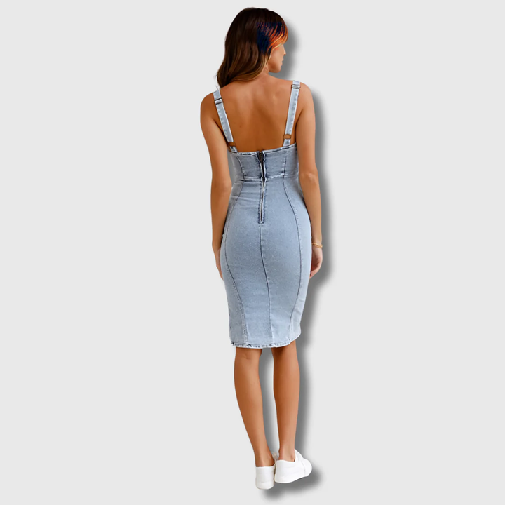 Hester - Slim Fit Halter Denim Jurk