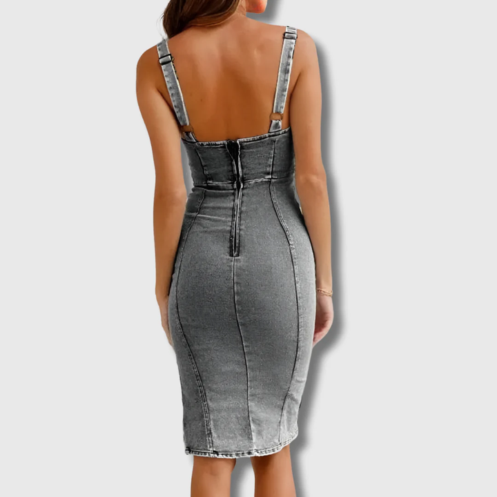 Hester - Slim Fit Halter Denim Jurk