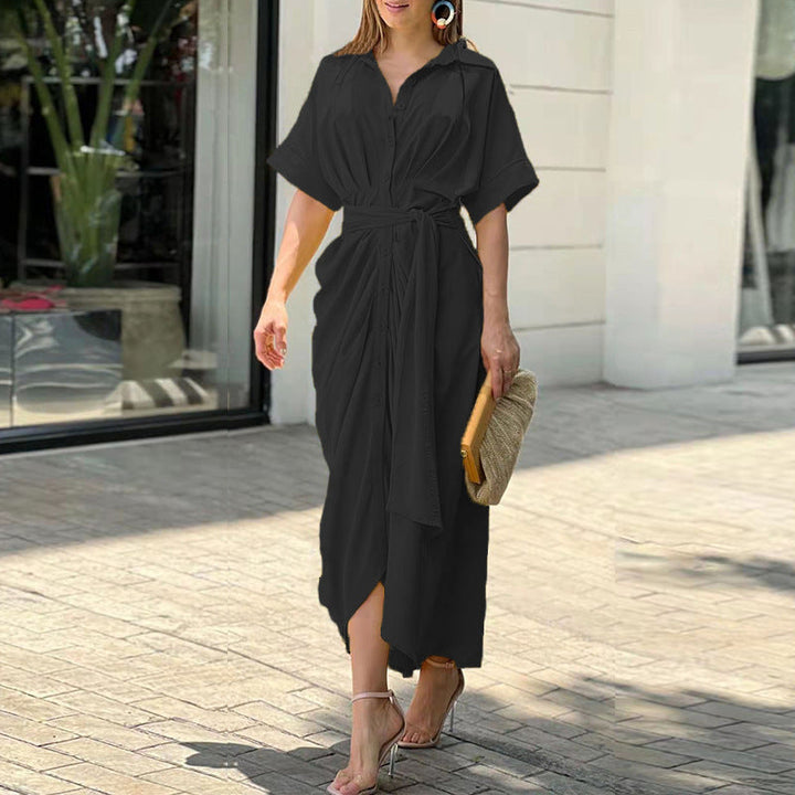 Fern - Jurk met hoge taille en volantkraag 