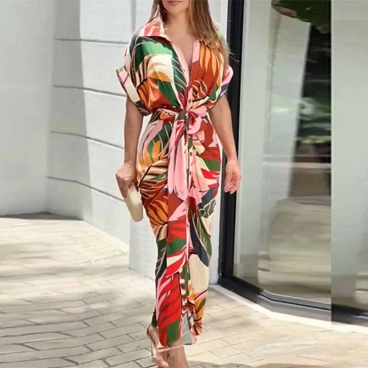 Fern - Jurk met hoge taille en volantkraag 
