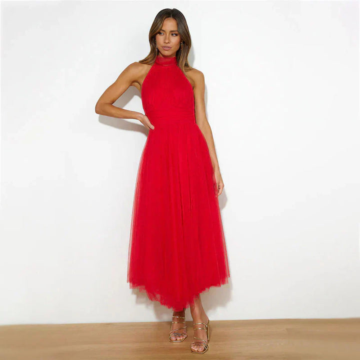 Pearlina - Strakke mesh jurk met hoge hals 