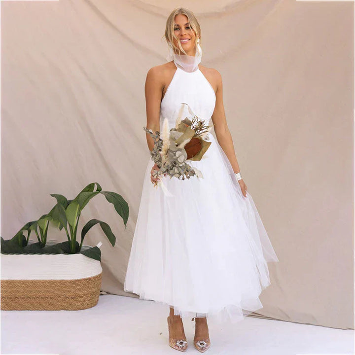 Pearlina - Strakke mesh jurk met hoge hals 