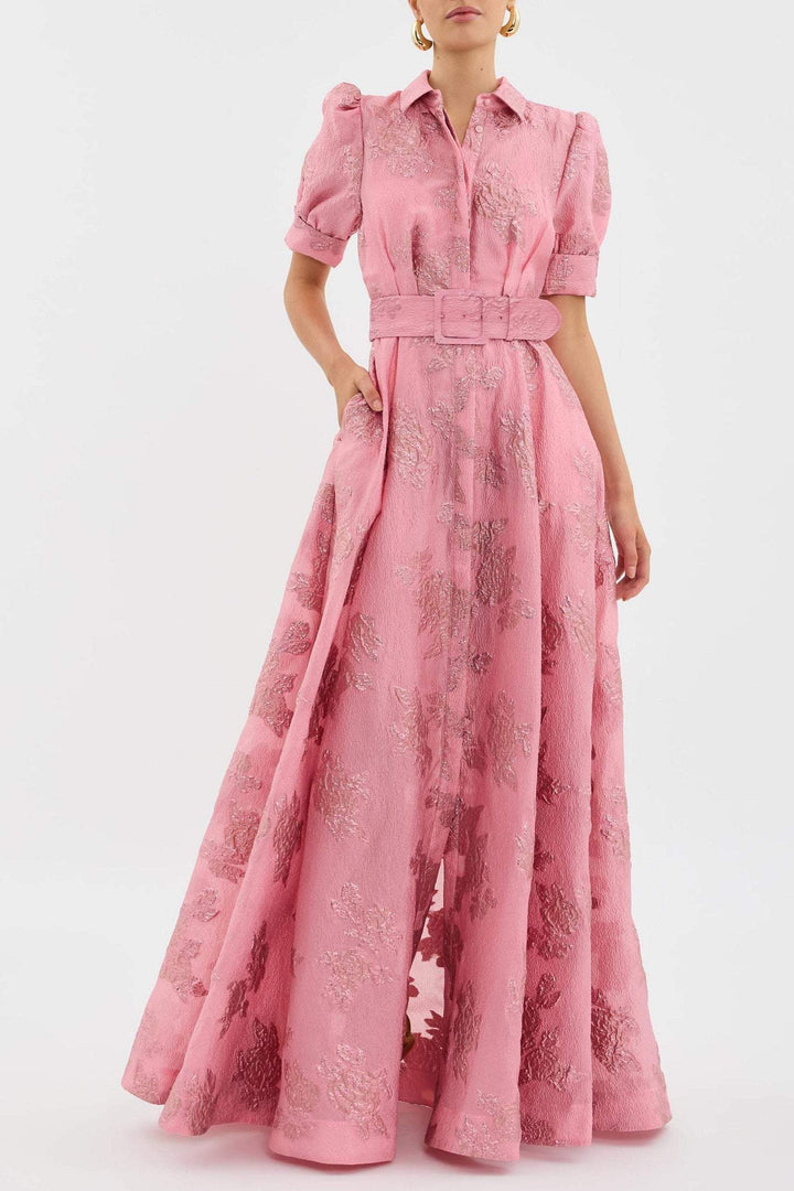Aven - Retro roze revers hoge taille jurk 