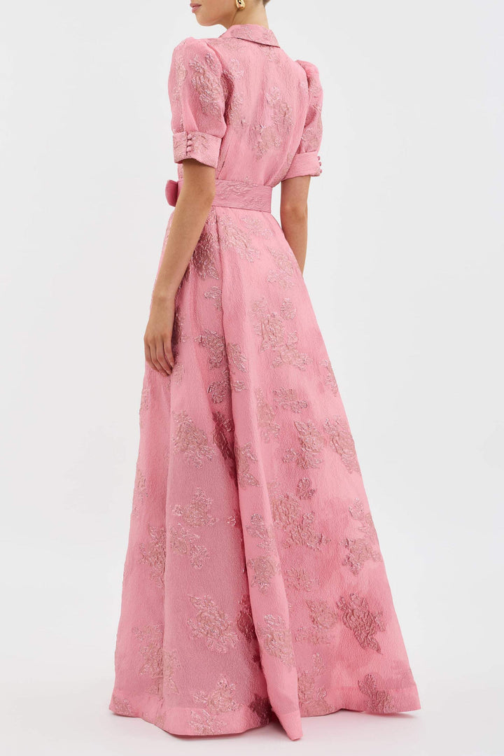 Aven - Retro roze revers hoge taille jurk 