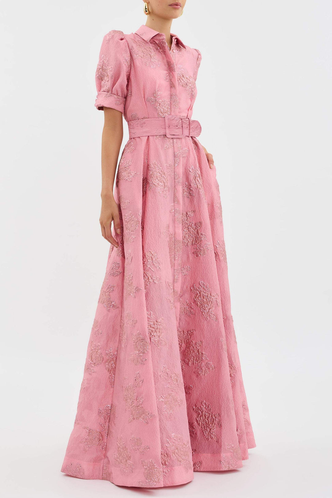 Aven - Retro roze revers hoge taille jurk 
